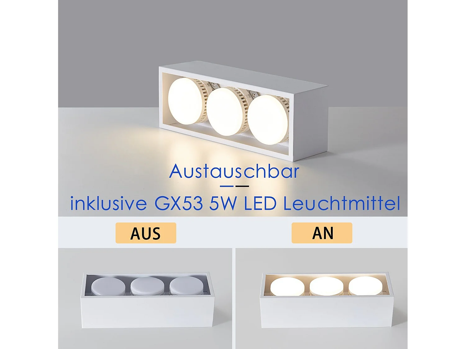 NETTLIFE 3 Spots plafonniers en saillie LED blanc chaud orientables carrés 3x5W GX53 pour cuisine salon salle à manger chambre couloir