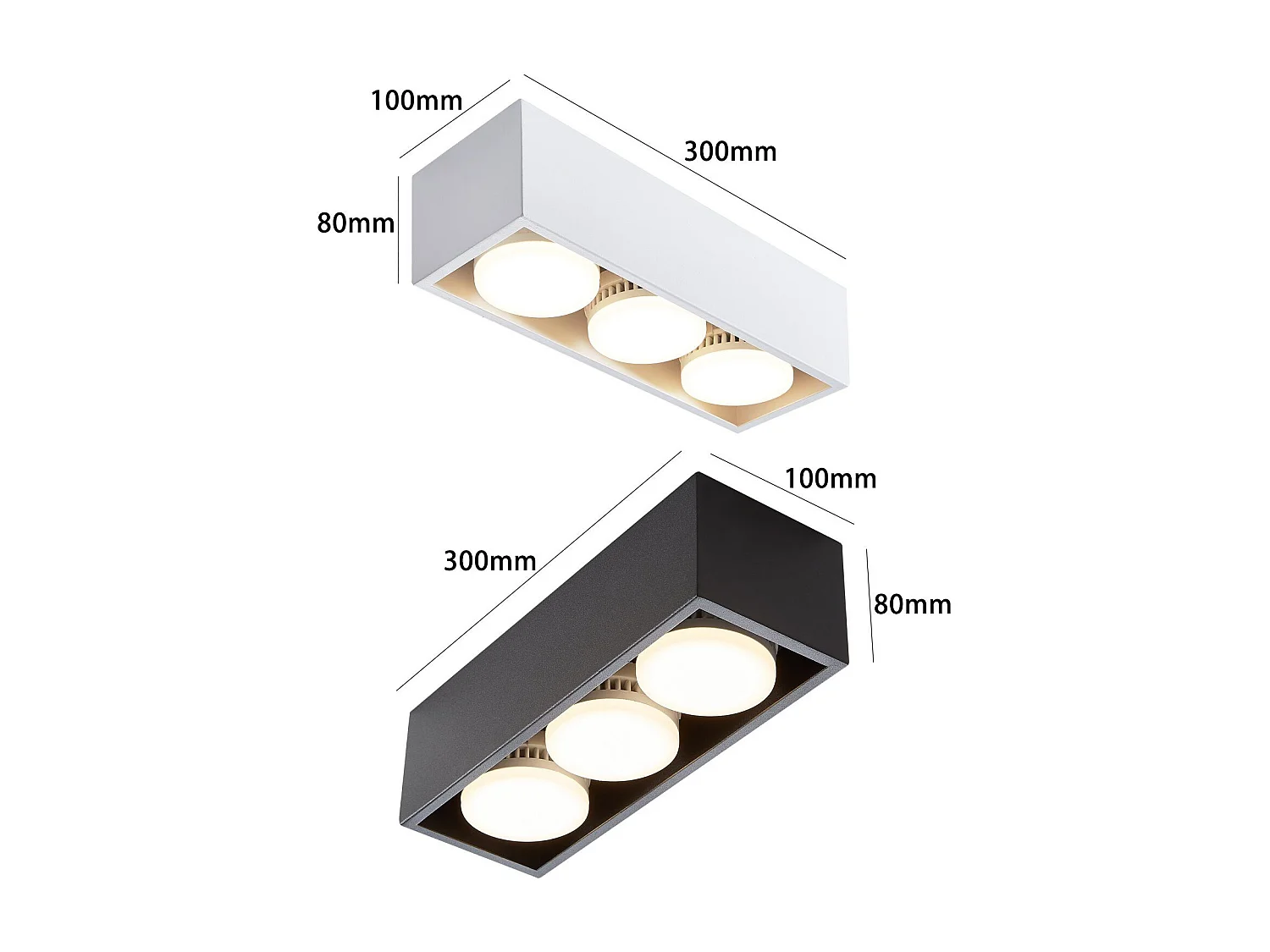 NETTLIFE 3 Spots plafonniers en saillie LED blanc chaud orientables carrés 3x5W GX53 pour cuisine salon salle à manger chambre couloir
