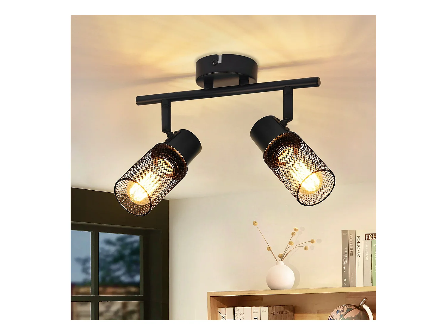 NETTLIFE Opbouwspot 2 vlammen E27 Zuil zwart vintage Plafondspot metaal verstelbaar 330°spot plafondlamp spot voor woonkamer slaapkamer keuken zonder gloeilampen