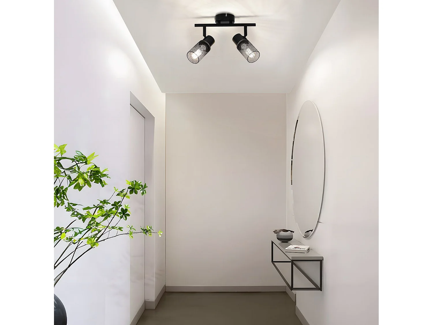 NETTLIFE Plafonnier 2 spots métal noir industriel orientable 330°E27 LED pour couloir couloir salon chambre salle à manger porte d'entrée sans ampoule