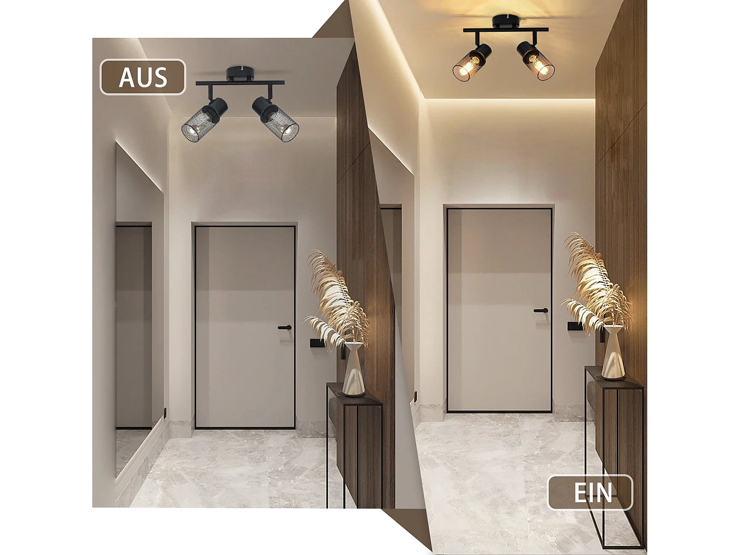 NETTLIFE Plafonnier 2 spots métal noir industriel orientable 330°E27 LED pour couloir couloir salon chambre salle à manger porte d'entrée sans ampoule