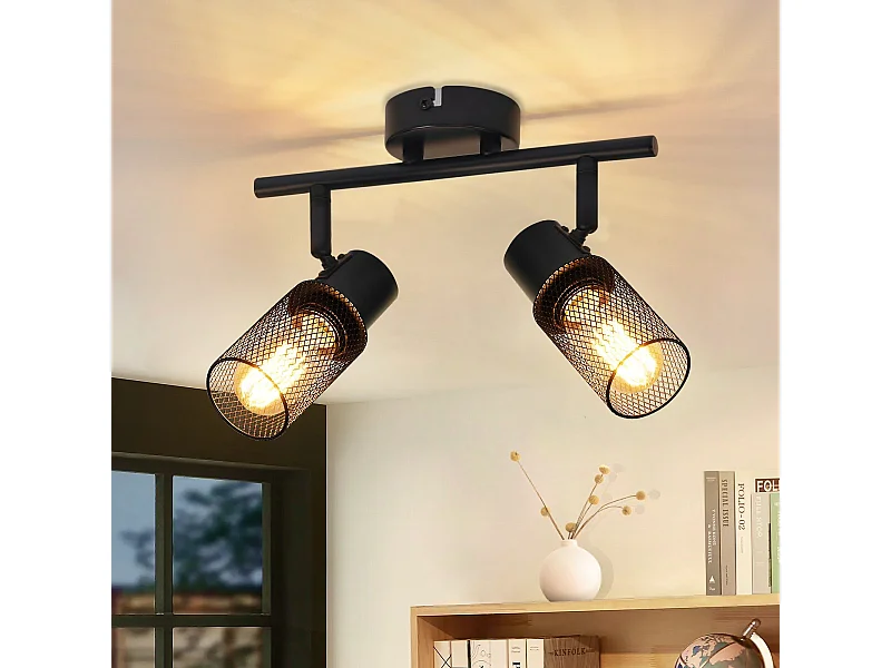 NETTLIFE Plafonnier 2 spots métal noir industriel orientable 330°E27 LED pour couloir couloir salon chambre salle à manger porte d'entrée sans ampoule