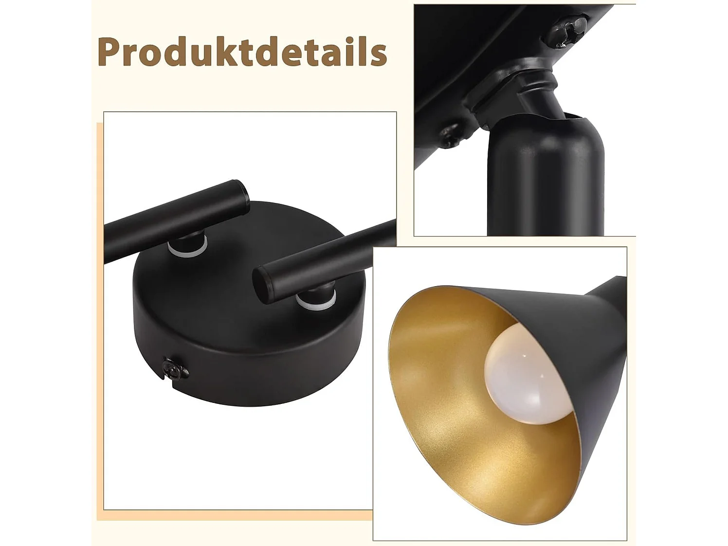 NETTLIFE 4 Spots Plafonnier Salon Noir Vintage 71CM E14 Métal Pivotant à 350°Industriel pour Chambre Cuisine Couloir