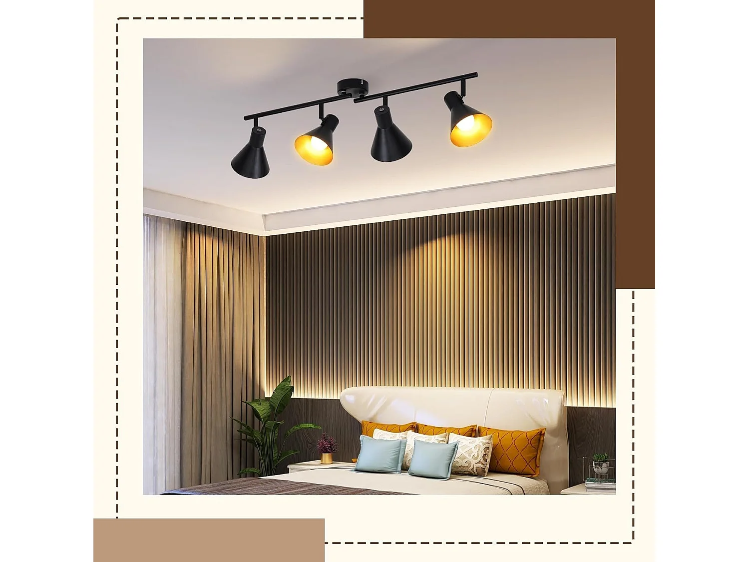 NETTLIFE 4 Spots Plafonnier Salon Noir Vintage 71CM E14 Métal Pivotant à 350°Industriel pour Chambre Cuisine Couloir