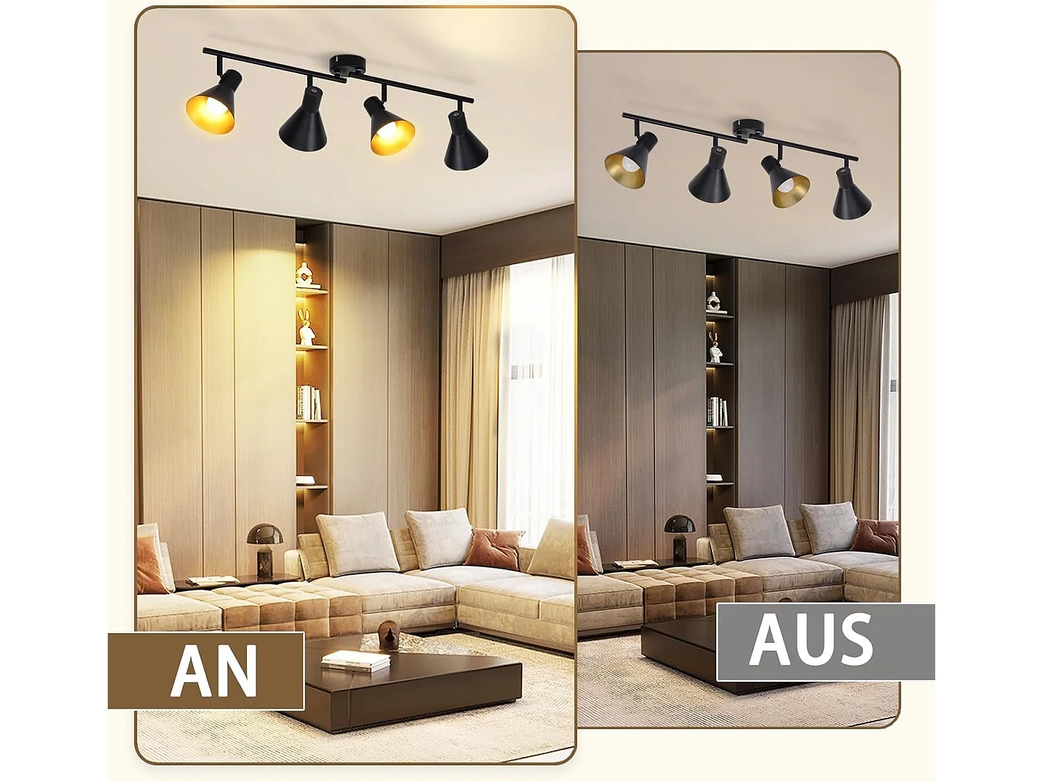 NETTLIFE 4 Spots Plafonnier Salon Noir Vintage 71CM E14 Métal Pivotant à 350°Industriel pour Chambre Cuisine Couloir