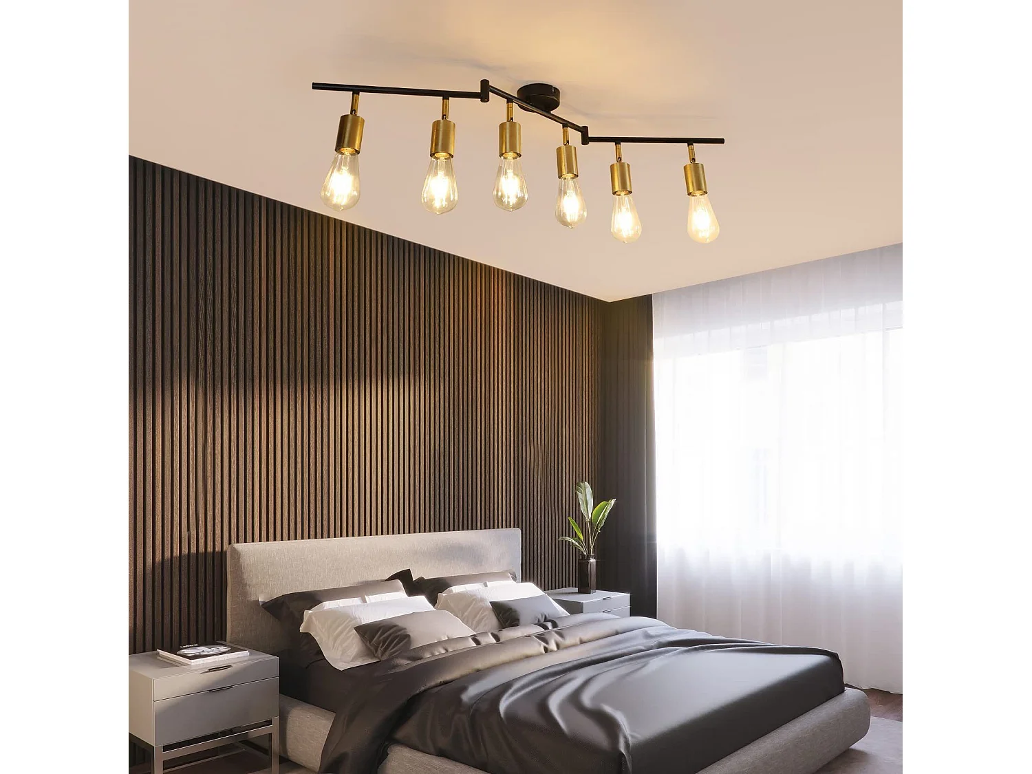 NETTLIFE Opbouwspot 6-lichts zwart goud E27 Fitting draaibar Plafondspot Vintage Keukenlamp Max. 25W Metaal voor Slaapkamer Hal Woonkamer Zonder Lichtborn L 94.5cm