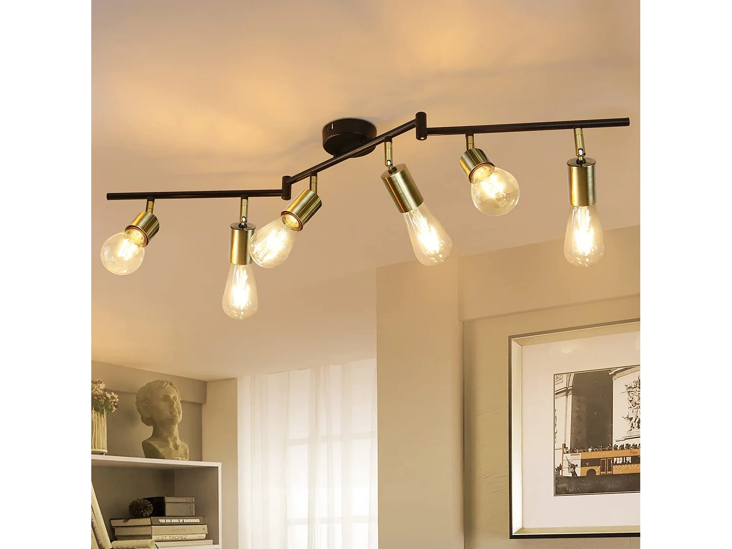 NETTLIFE 6 Spots de Plafond Plafonnier E27 Rétro Vintage Or Pivotants en Métal pour Chambre Max. 25W (Ampoules Non Incluses)