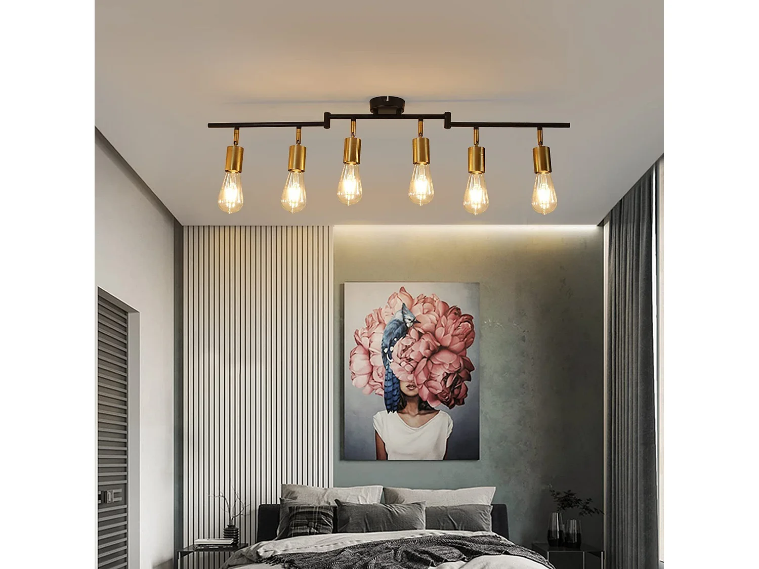 NETTLIFE 6 Spots de Plafond Plafonnier E27 Rétro Vintage Or Pivotants en Métal pour Chambre Max. 25W (Ampoules Non Incluses)