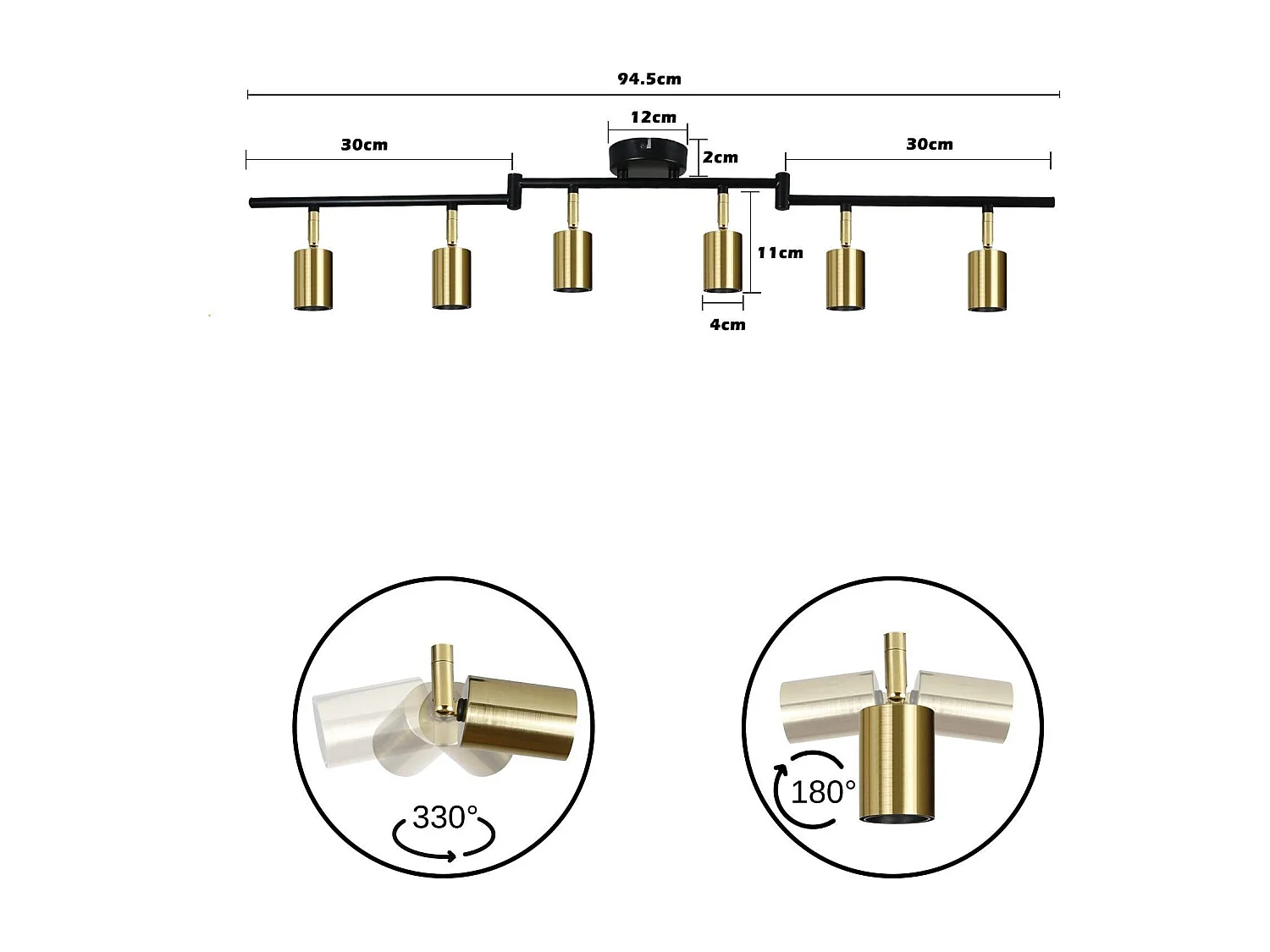 NETTLIFE 6 Spots de Plafond Plafonnier E27 Rétro Vintage Or Pivotants en Métal pour Chambre Max. 25W (Ampoules Non Incluses)