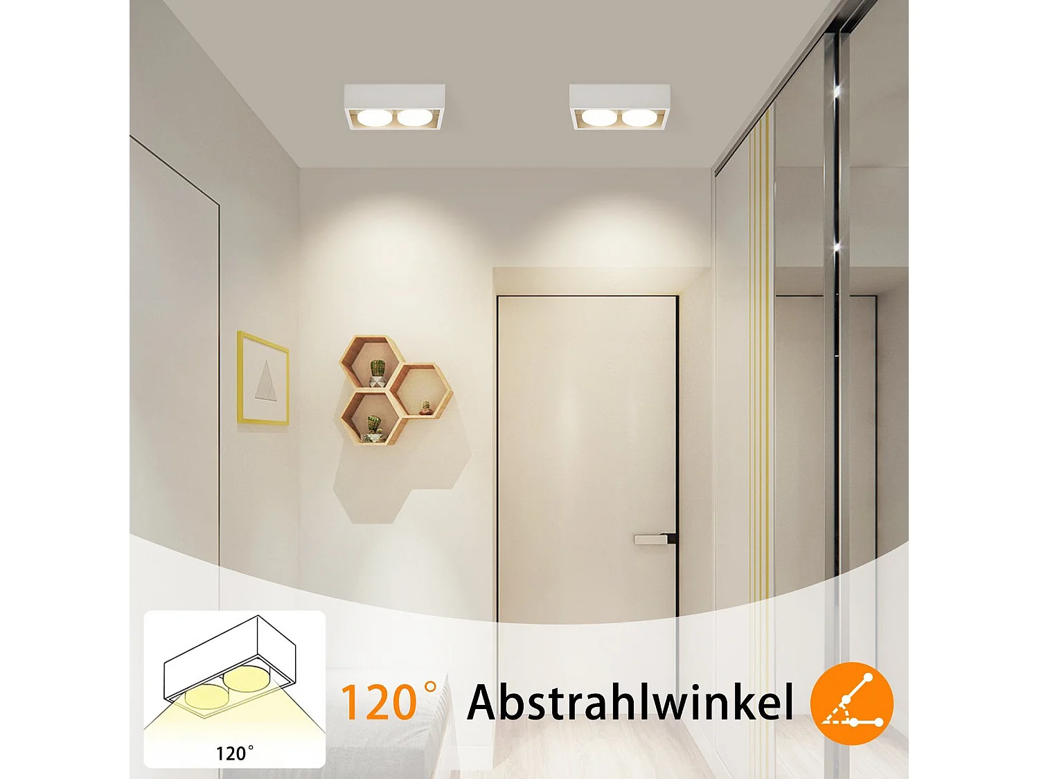 NETTLIFE 2 Spots de plafond en saillie LED blanc chaud avec orientables GX53 modernes carrés pour cuisine salon chambre couloir