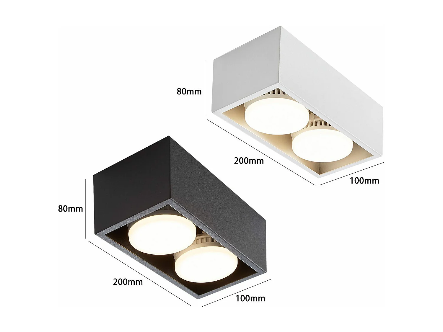 NETTLIFE 2 Spots de plafond en saillie LED blanc chaud avec orientables GX53 modernes carrés pour cuisine salon chambre couloir