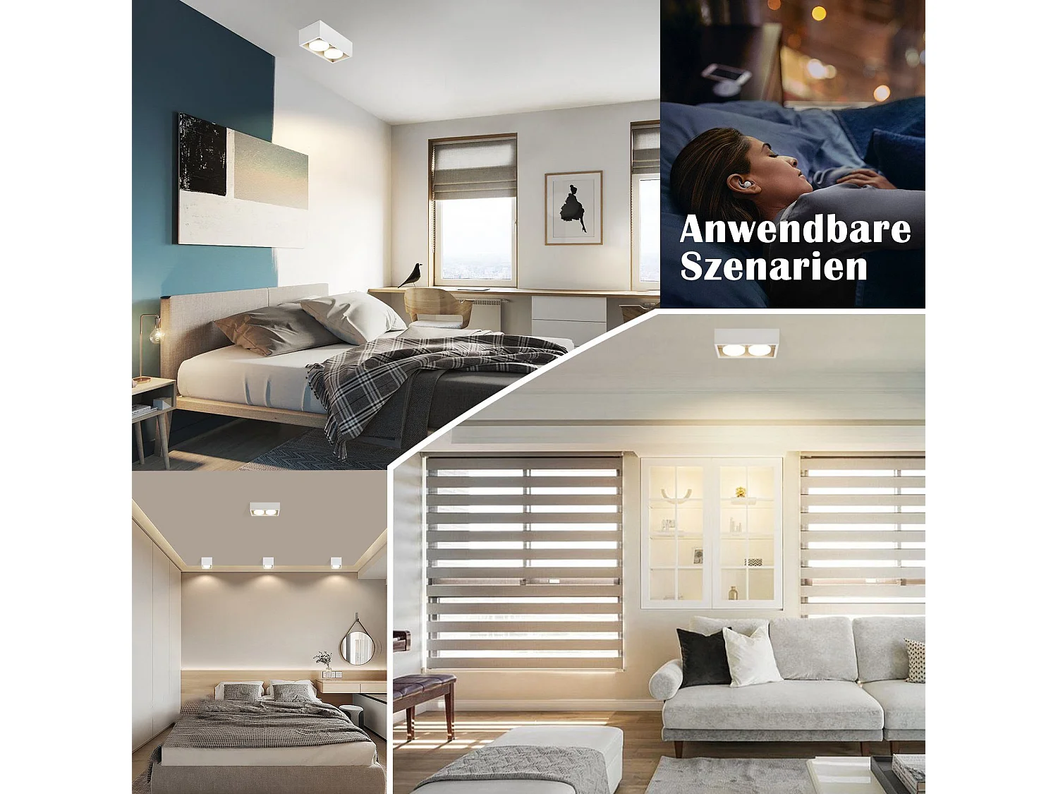 NETTLIFE 2 Spots de plafond en saillie LED blanc chaud avec orientables GX53 modernes carrés pour cuisine salon chambre couloir