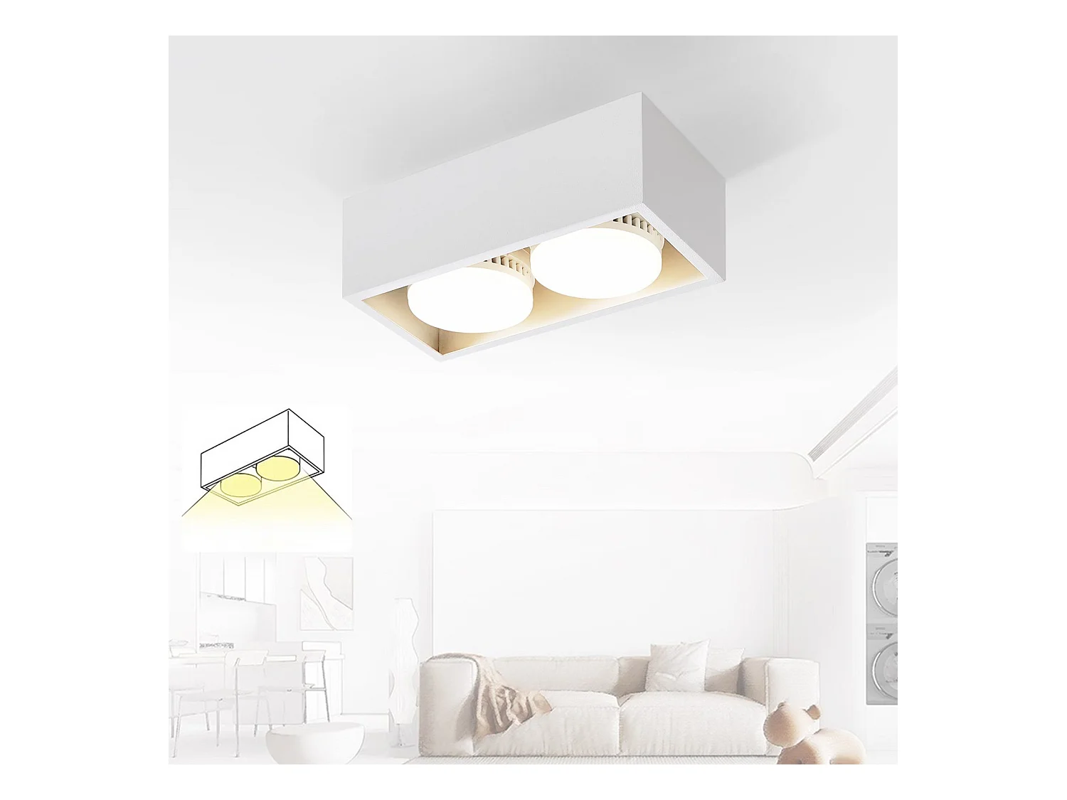 NETTLIFE 2 Spots de plafond en saillie LED blanc chaud avec orientables GX53 modernes carrés pour cuisine salon chambre couloir