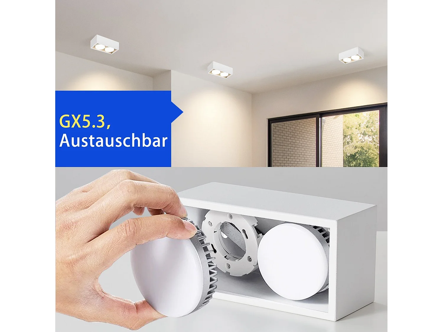 NETTLIFE 2 Spots de plafond en saillie LED blanc chaud avec orientables GX53 modernes carrés pour cuisine salon chambre couloir