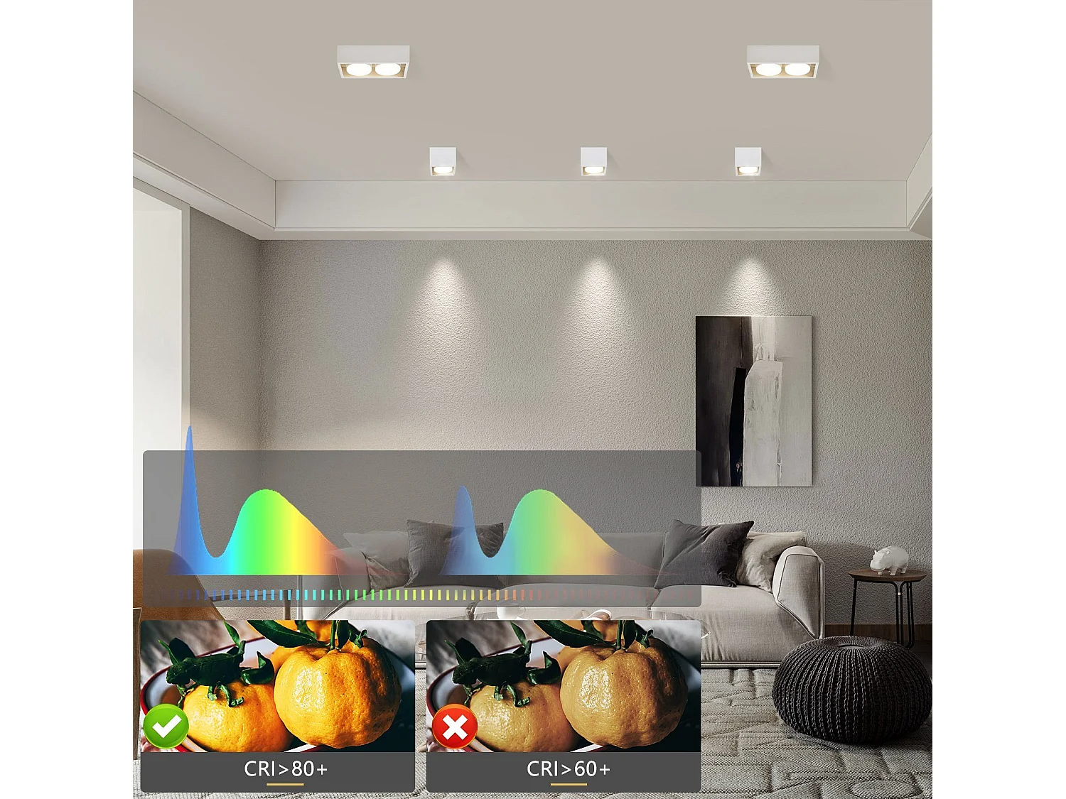 NETTLIFE 2 Spots de plafond en saillie LED blanc chaud avec orientables GX53 modernes carrés pour cuisine salon chambre couloir