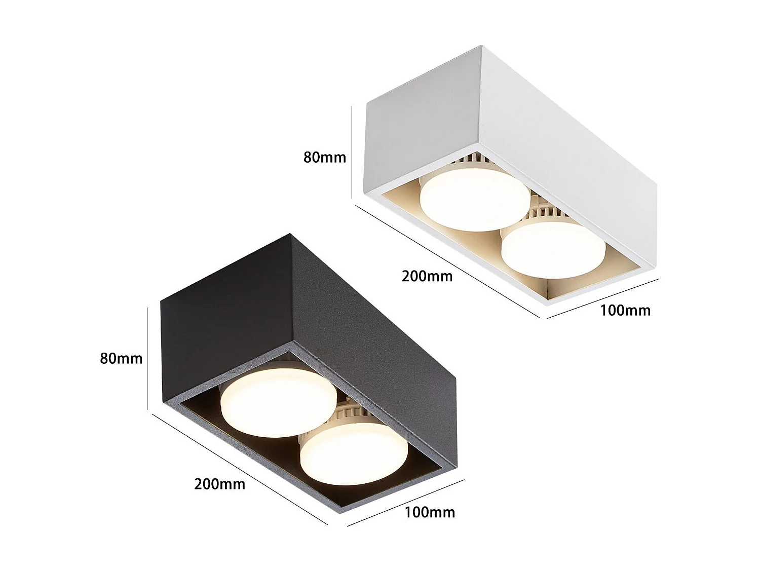NETTLIFE 2 Spots de plafond en saillie LED blanc chaud avec orientables GX53 modernes carrés pour cuisine salon chambre couloir
