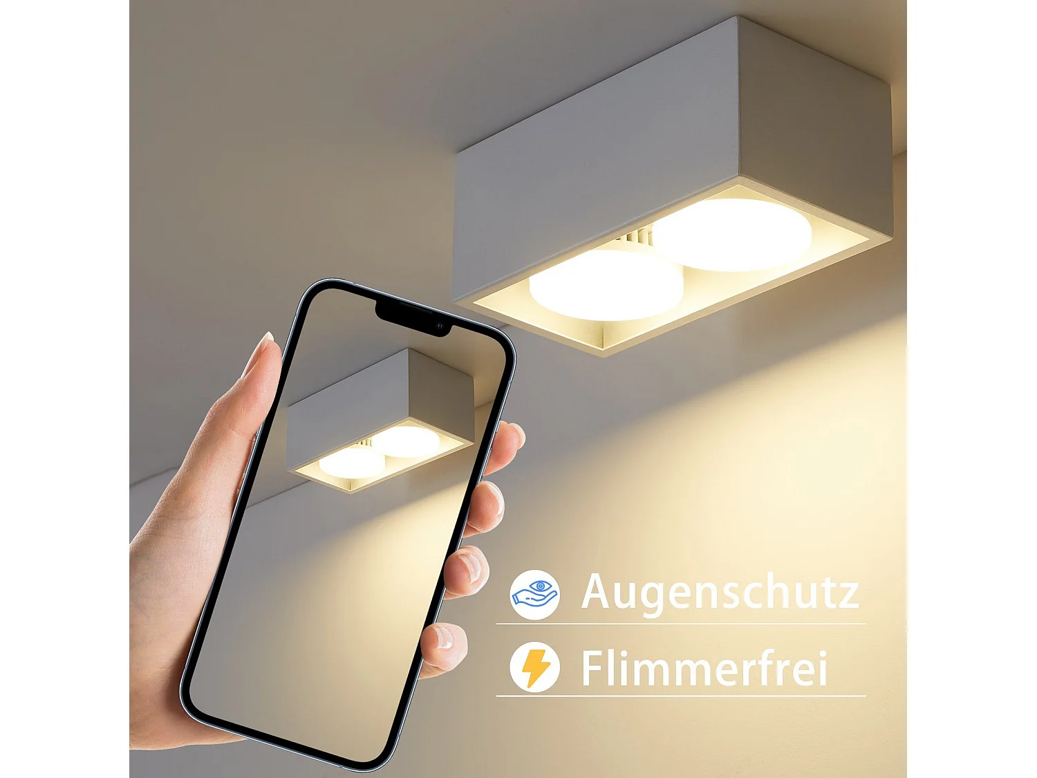 NETTLIFE 2 Spots de plafond en saillie LED blanc chaud avec orientables GX53 modernes carrés pour cuisine salon chambre couloir