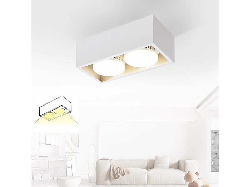 NETTLIFE 2 Spots de plafond en saillie LED blanc chaud avec orientables GX53 modernes carrés pour cuisine salon chambre couloir