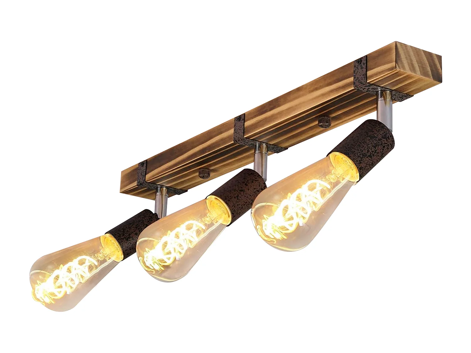 NETTLIFE 3 Spots  E27, max.25 W 55 cm,Plafonniers vintage , spot en bois,  avec lampe orientable et orientable pour couloir, cuisine, salle à manger