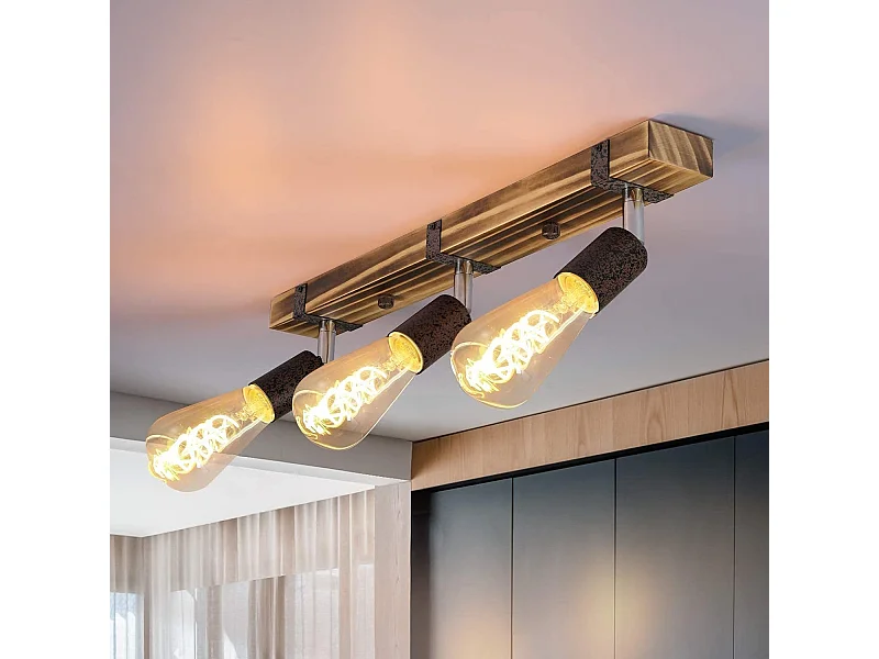 NETTLIFE 3 Spoty E27, max. 25 W 55 cm, Vintage lampy sufitowe, drewniane punktowe, z regulowaną i regulowaną lampą do przedpokoju, kuchni, jadalni