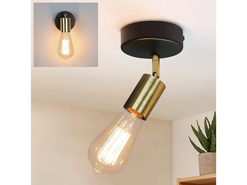 NETTLIFE Stop Lámpara de Pared Vintage E27 Negro Dorado Retro para Ajustable Moderno para Cocina Pasillo Mesita de Noche Sala de Estar o Dormitorio