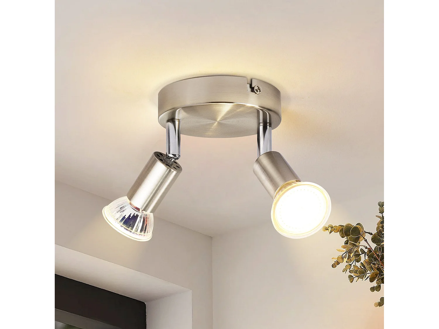 NETTLIFE Opbouwspot - rond - 2-Lichts - GU10 Fitting - nikkel - Moderne Plafondlamp - Plafondspot - voor Hal | Slaafkamer | Kantoor | Woonkamer - Zonder Lichtborn