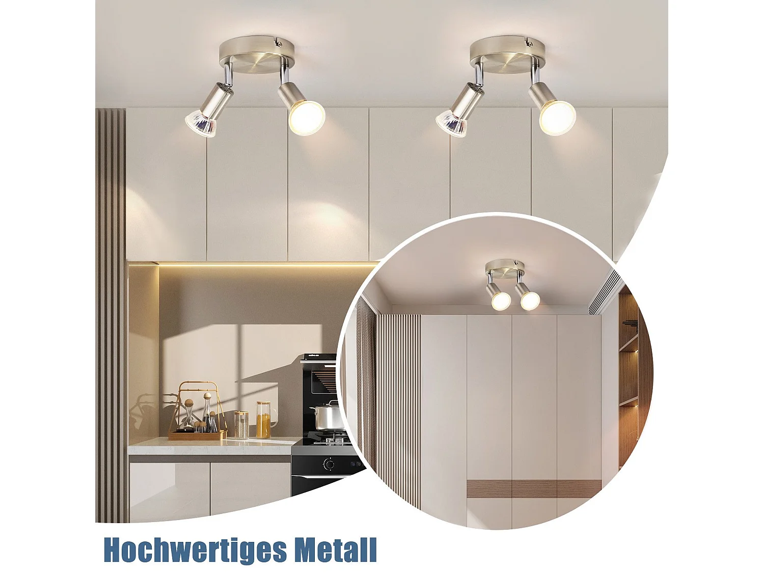 NETTLIFE LED 2 spots de plafond GU10 orientables à 350°, lampe moderne ronde en métal nickel pour salon chambre cuisine salle à manger sans ampoule