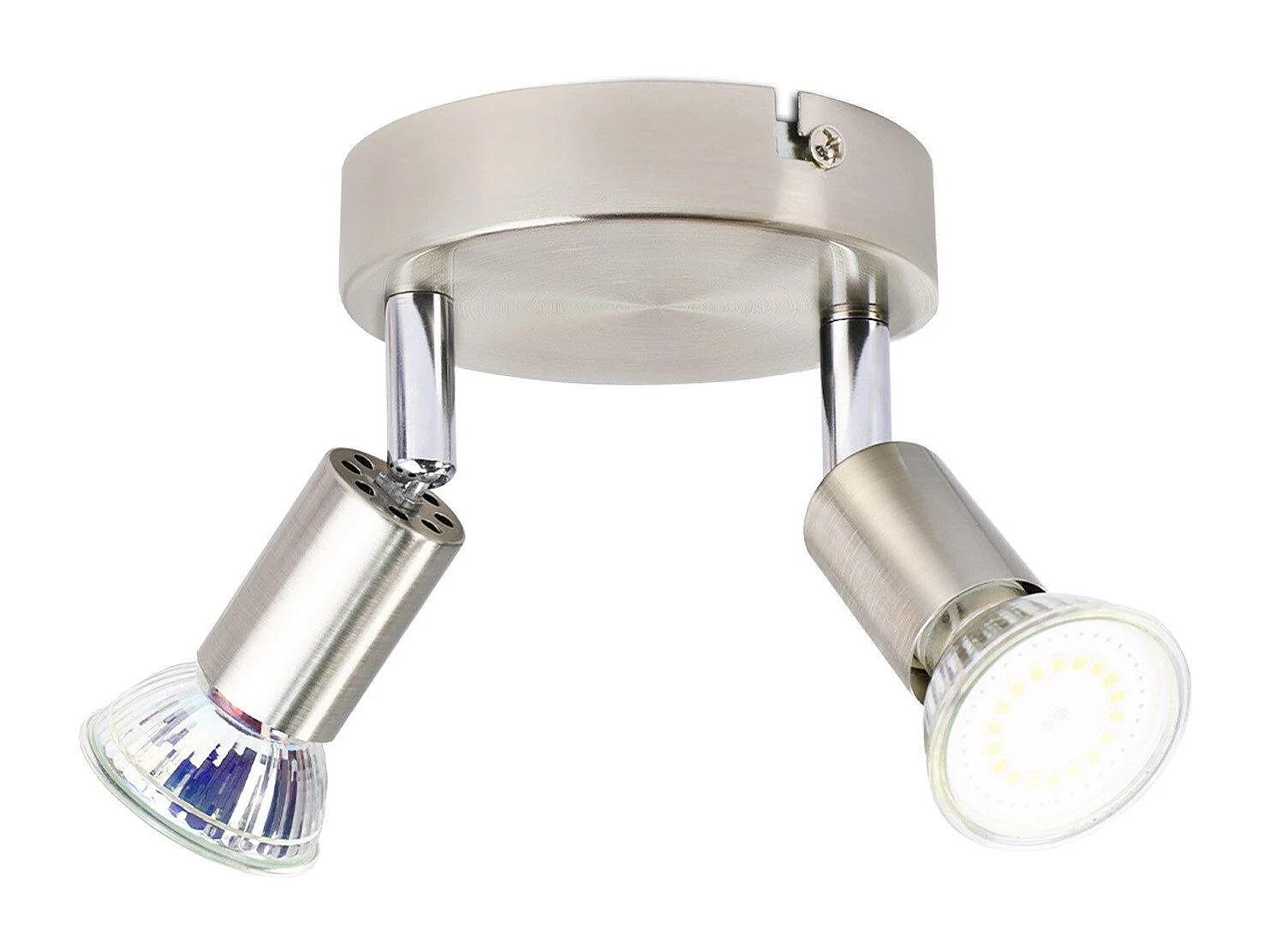 NETTLIFE LED 2 spots de plafond GU10 orientables à 350°, lampe moderne ronde en métal nickel pour salon chambre cuisine salle à manger sans ampoule