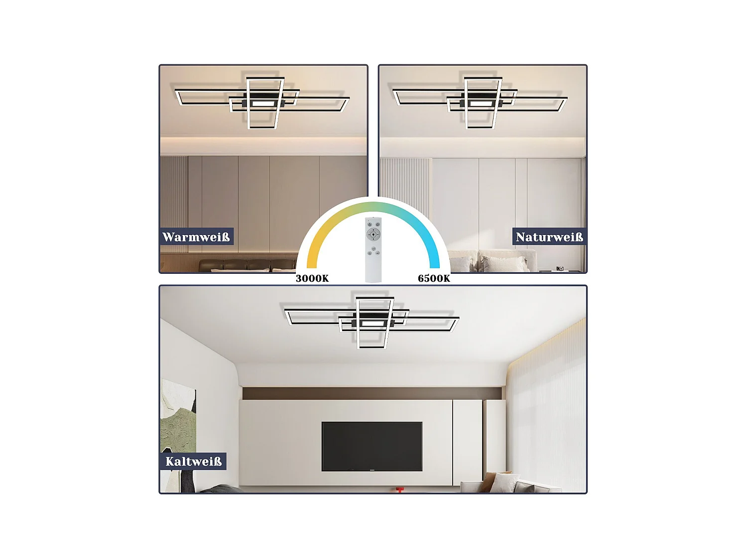 NETTLIFE Plafonnier LED Lampe de Salon Noir Lampe Moderne Dimmable avec Télécommande 50 W Chambre Grande pour Cuisine Couloir Salle à Manger