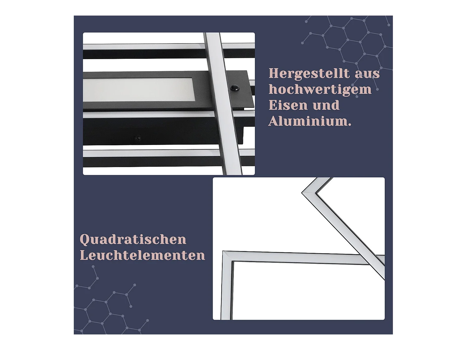 NETTLIFE Plafonnier LED Lampe de Salon Noir Lampe Moderne Dimmable avec Télécommande 50 W Chambre Grande pour Cuisine Couloir Salle à Manger