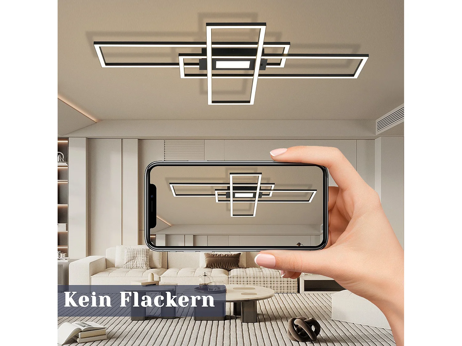 NETTLIFE Plafonnier LED Lampe de Salon Noir Lampe Moderne Dimmable avec Télécommande 50 W Chambre Grande pour Cuisine Couloir Salle à Manger