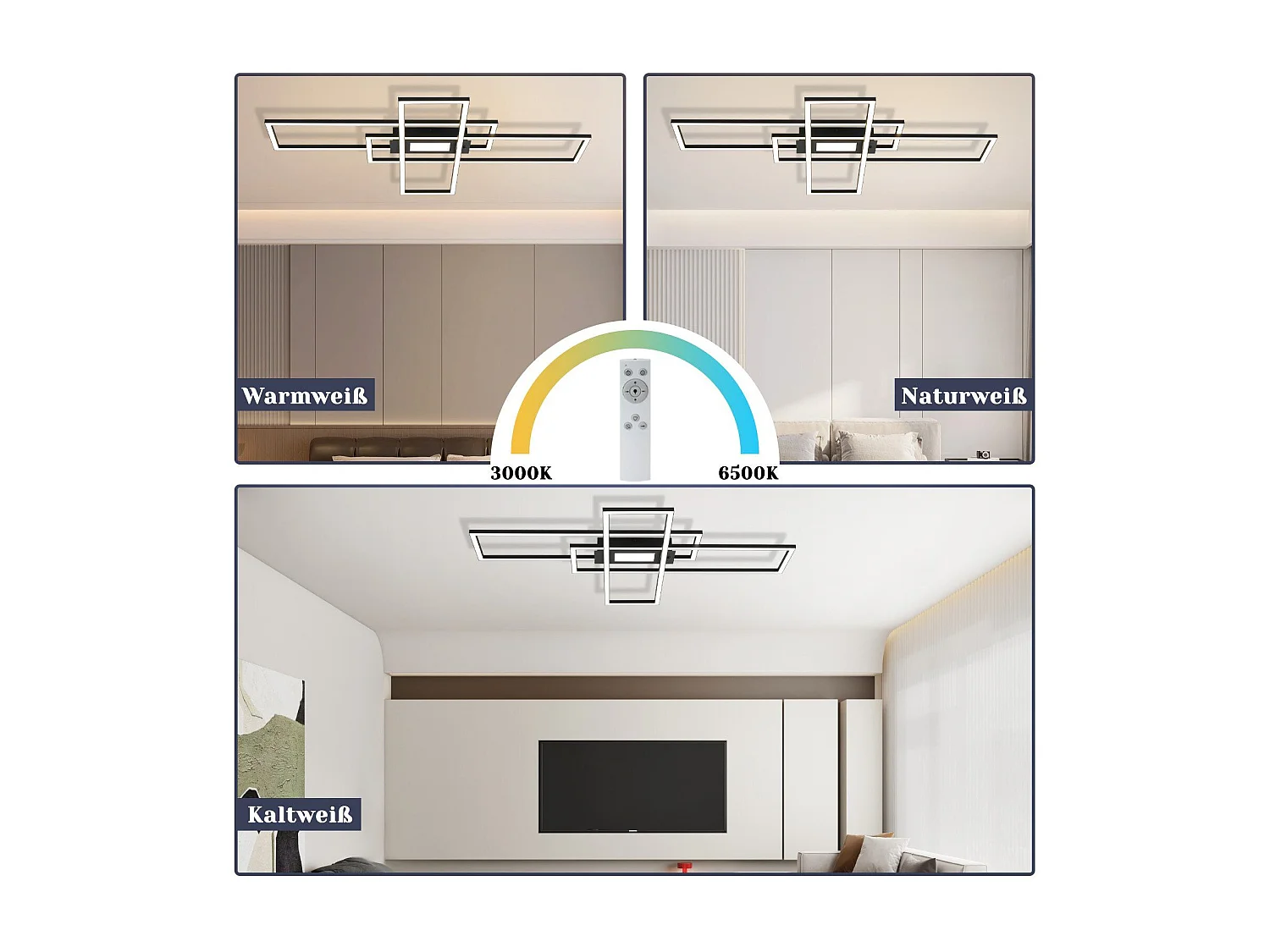 NETTLIFE Plafonnier LED Lampe de Salon Noir Lampe Moderne Dimmable avec Télécommande 50 W Chambre Grande pour Cuisine Couloir Salle à Manger