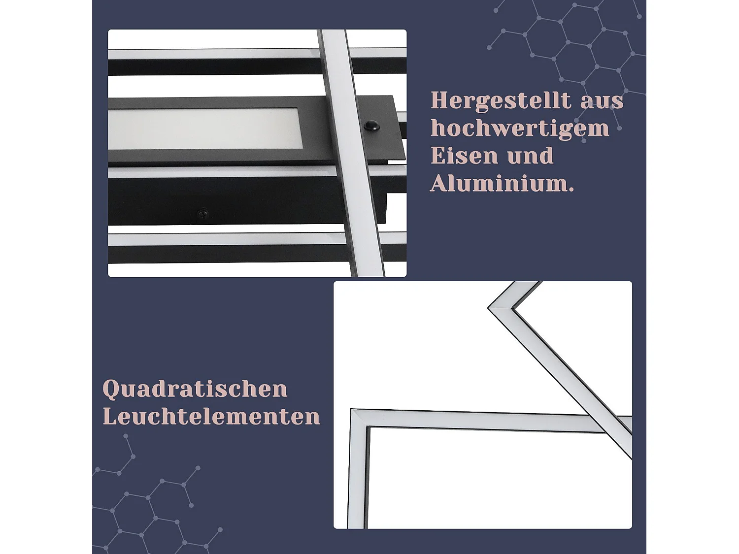 NETTLIFE Plafonnier LED Lampe de Salon Noir Lampe Moderne Dimmable avec Télécommande 50 W Chambre Grande pour Cuisine Couloir Salle à Manger