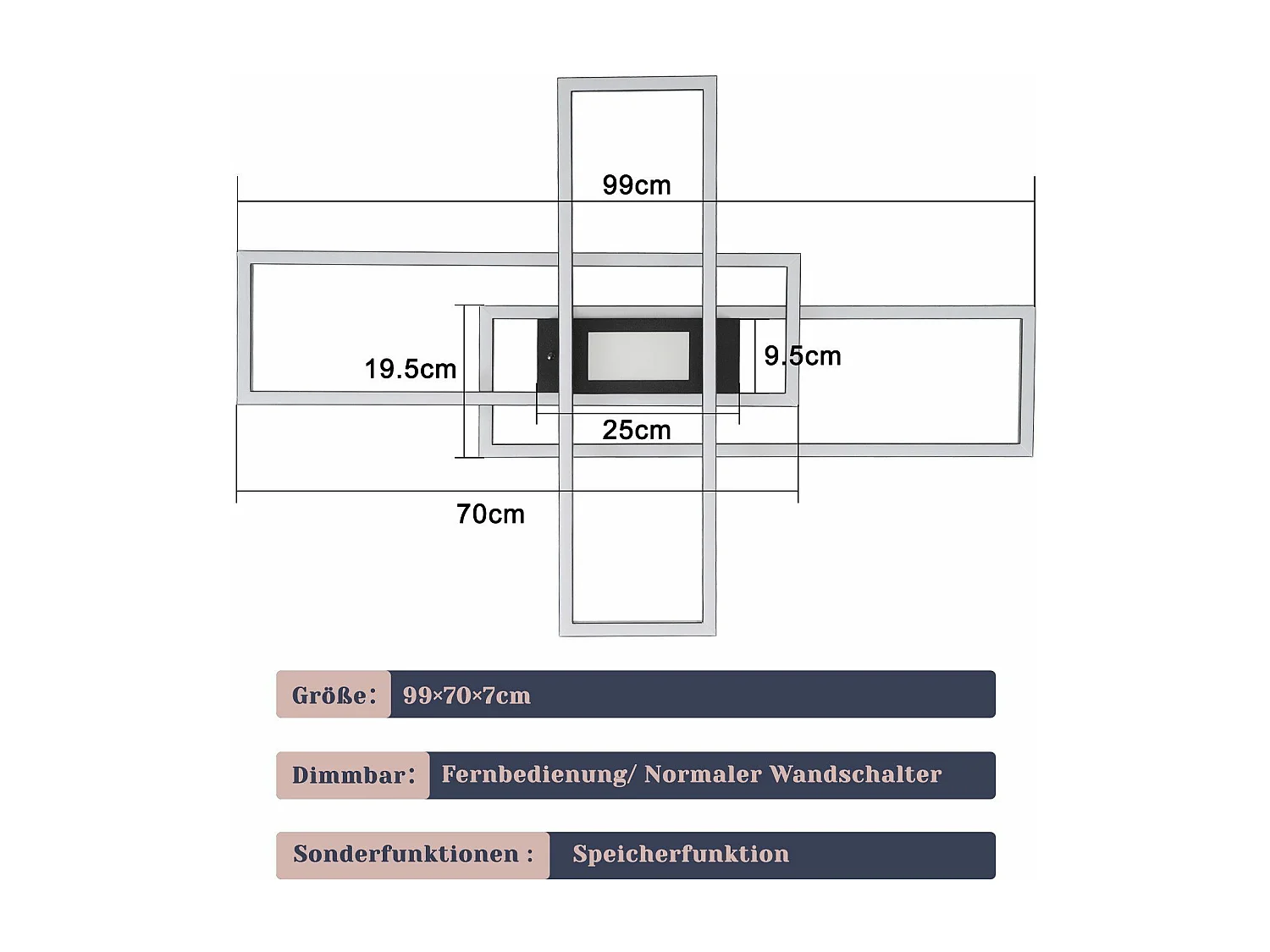 NETTLIFE Plafonnier LED Lampe de Salon Noir Lampe Moderne Dimmable avec Télécommande 50 W Chambre Grande pour Cuisine Couloir Salle à Manger