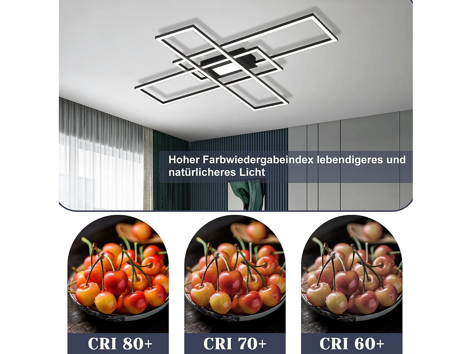 NETTLIFE Plafonnier LED Lampe de Salon Noir Lampe Moderne Dimmable avec Télécommande 50 W Chambre Grande pour Cuisine Couloir Salle à Manger