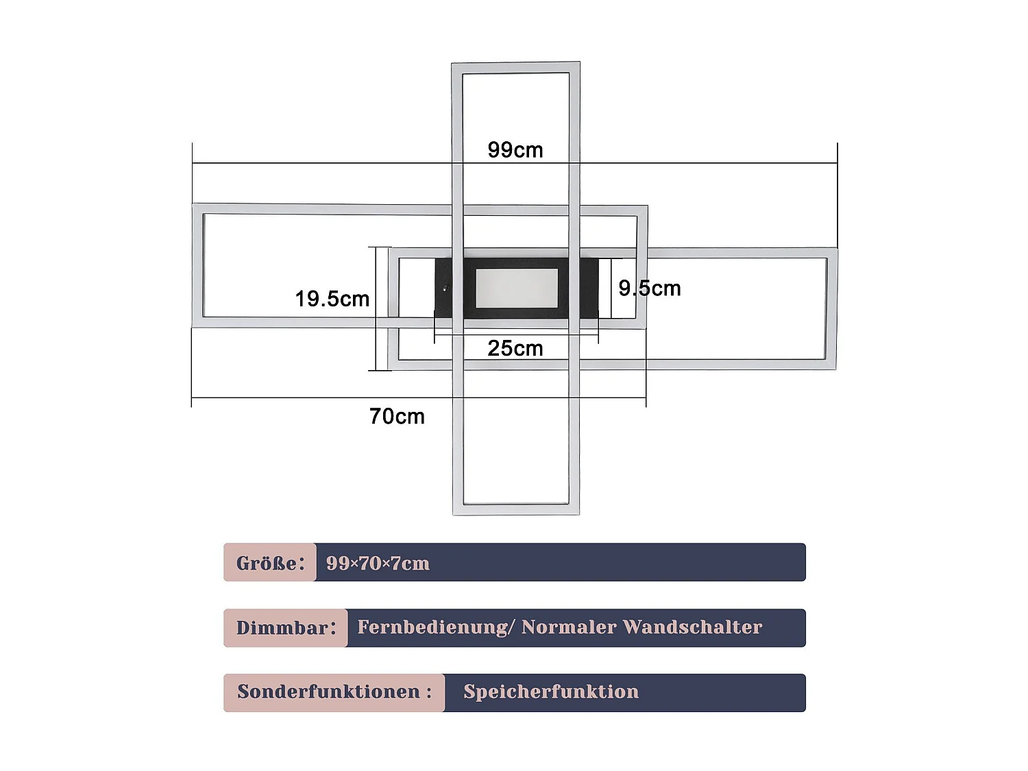 NETTLIFE Plafonnier LED Lampe de Salon Noir Lampe Moderne Dimmable avec Télécommande 50 W Chambre Grande pour Cuisine Couloir Salle à Manger
