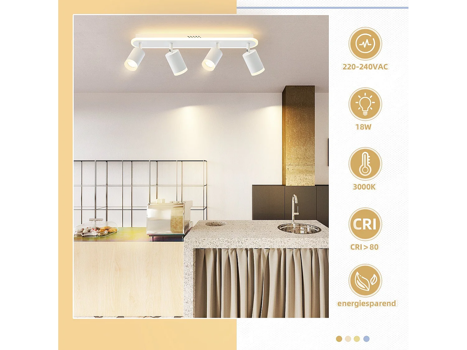 NETTLIFE 4 ciepłe białe GU10 metalowe reflektory sufitowe LED, regulowane 330° do sypialni, przedpokoju, jadalni, kuchni, salonu