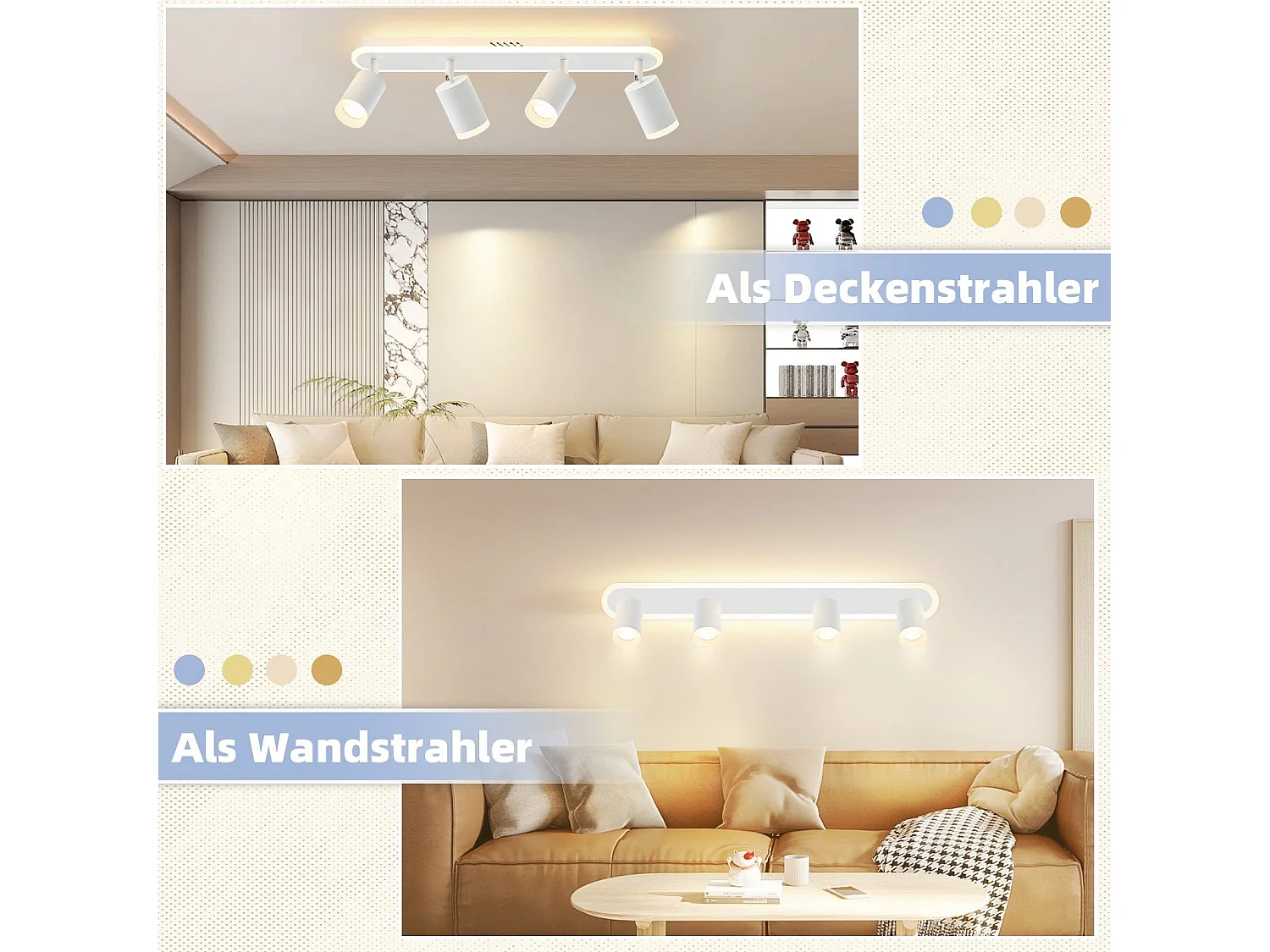 NETTLIFE 4 ciepłe białe GU10 metalowe reflektory sufitowe LED, regulowane 330° do sypialni, przedpokoju, jadalni, kuchni, salonu