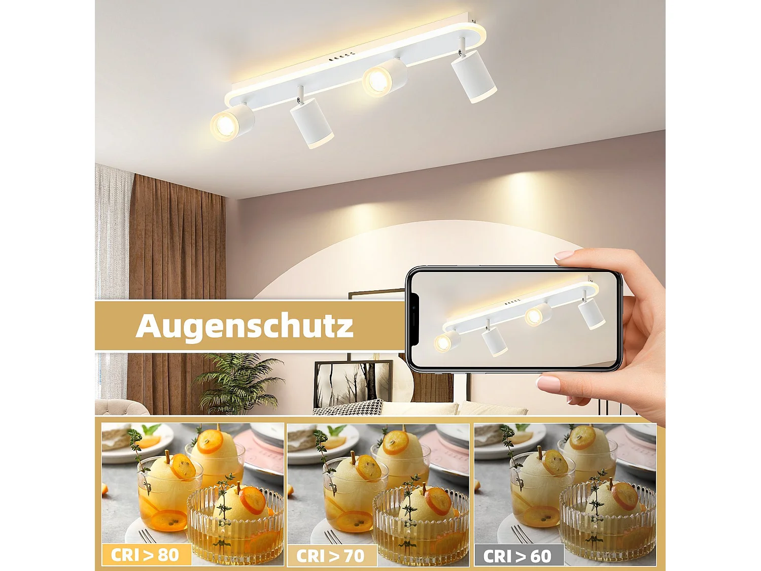 NETTLIFE 4 ciepłe białe GU10 metalowe reflektory sufitowe LED, regulowane 330° do sypialni, przedpokoju, jadalni, kuchni, salonu