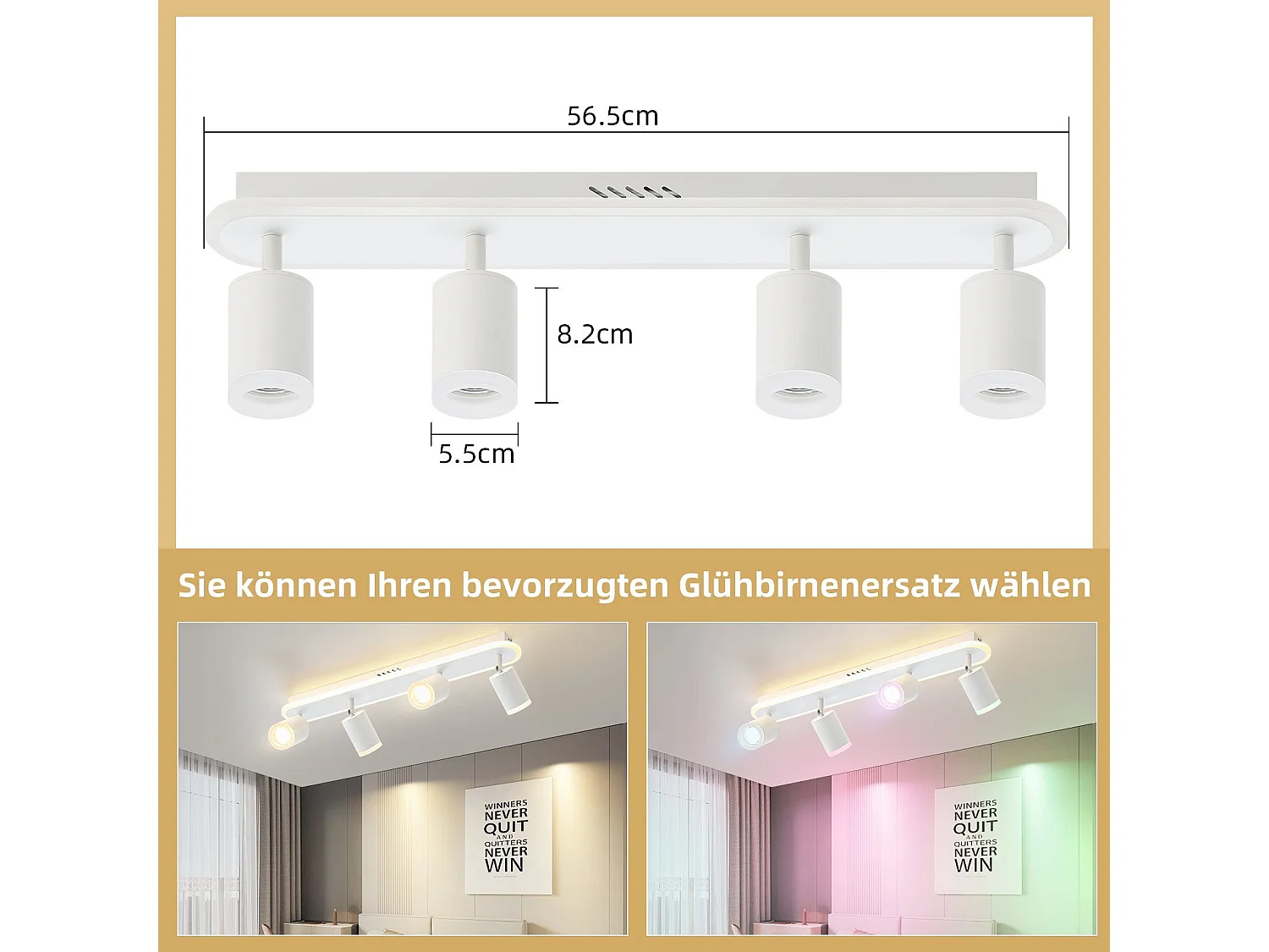 NETTLIFE 4 ciepłe białe GU10 metalowe reflektory sufitowe LED, regulowane 330° do sypialni, przedpokoju, jadalni, kuchni, salonu