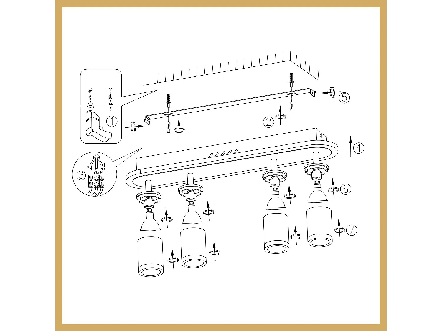 NETTLIFE 4 ciepłe białe GU10 metalowe reflektory sufitowe LED, regulowane 330° do sypialni, przedpokoju, jadalni, kuchni, salonu