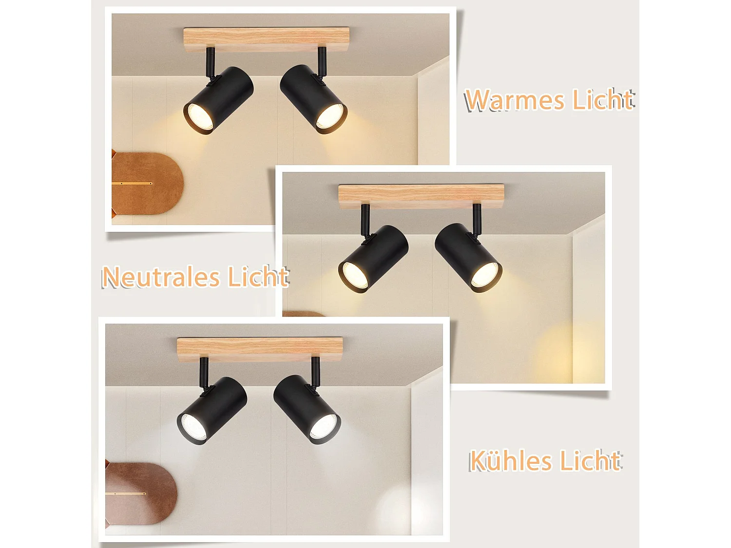 NETTLIFE 2 Deckenstrahler aus schwarzem Holz, GU10, 350° verstellbar, Industrie-Retro-Stil, für Wohnzimmer, Schlafzimmer, Küche, Flur, Esszimmer