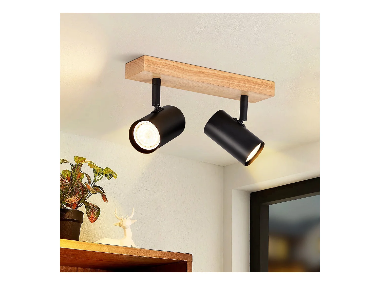 NETTLIFE 2 Spots de plafond bois noir GU10 orientables à 350°style rétro industriel pour salon chambre cuisine couloir salle à manger