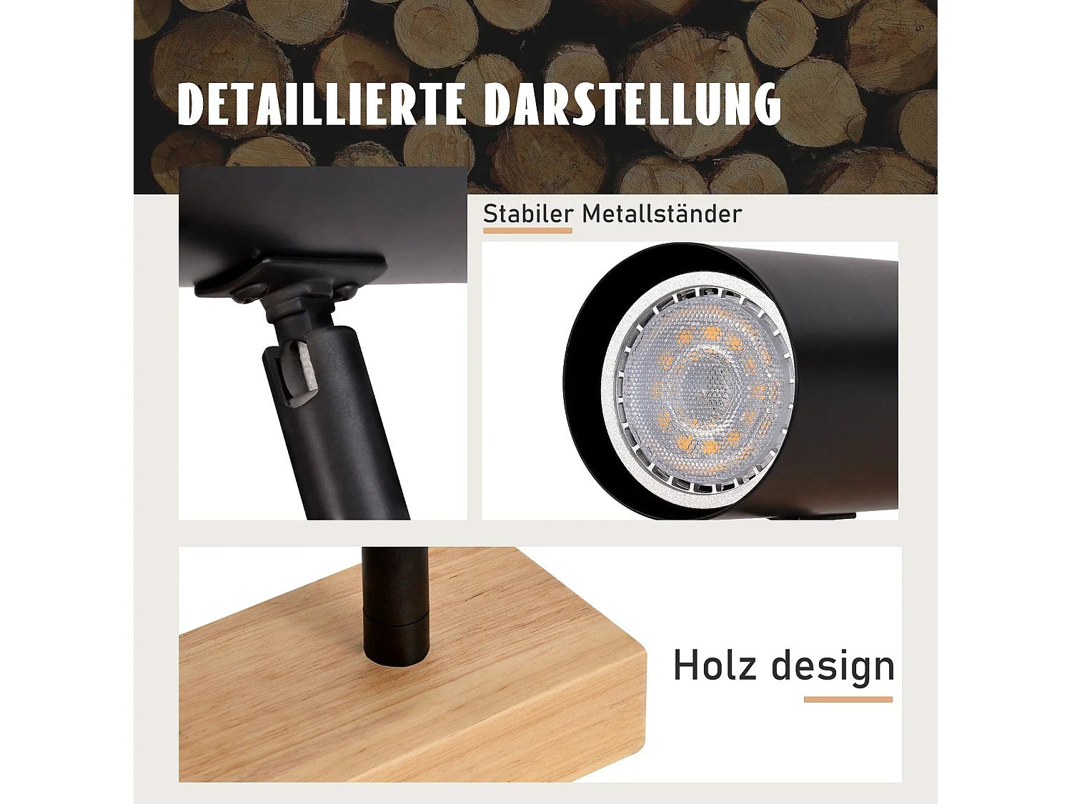 NETTLIFE 2 Spots de plafond bois noir GU10 orientables à 350°style rétro industriel pour salon chambre cuisine couloir salle à manger