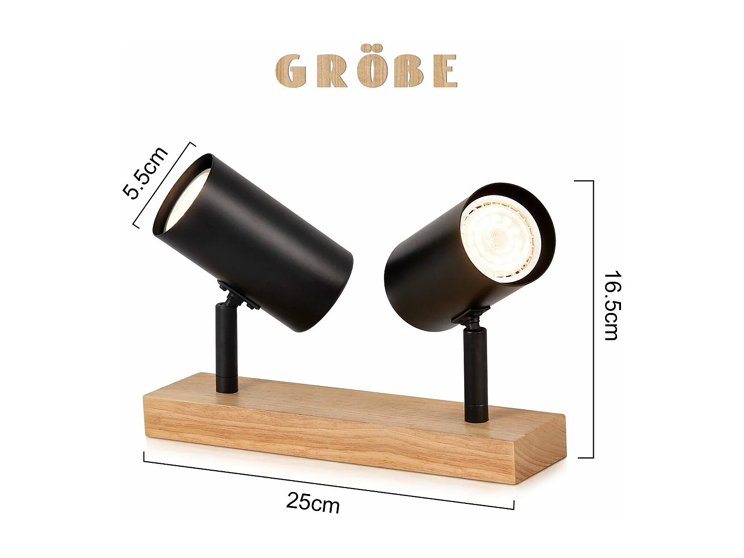 NETTLIFE 2 Spots de plafond bois noir GU10 orientables à 350°style rétro industriel pour salon chambre cuisine couloir salle à manger