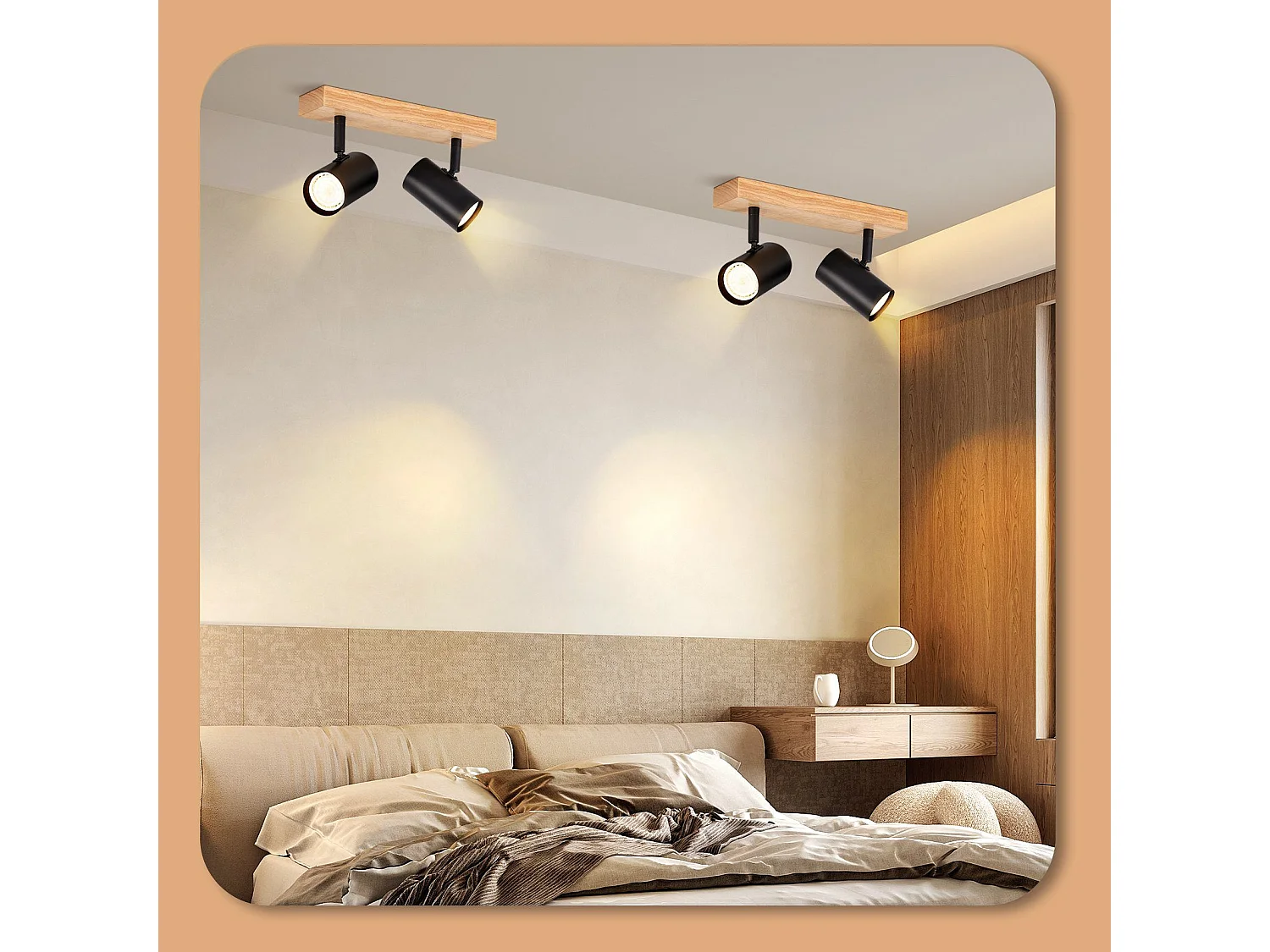 NETTLIFE 2 Spots de plafond bois noir GU10 orientables à 350°style rétro industriel pour salon chambre cuisine couloir salle à manger