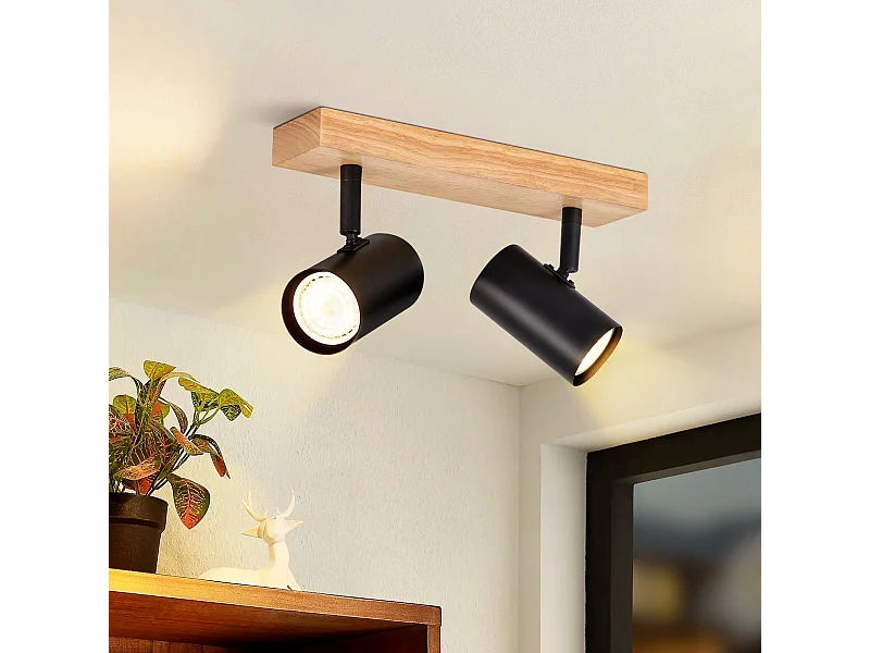NETTLIFE 2 Spots de plafond bois noir GU10 orientables à 350°style rétro industriel pour salon chambre cuisine couloir salle à manger