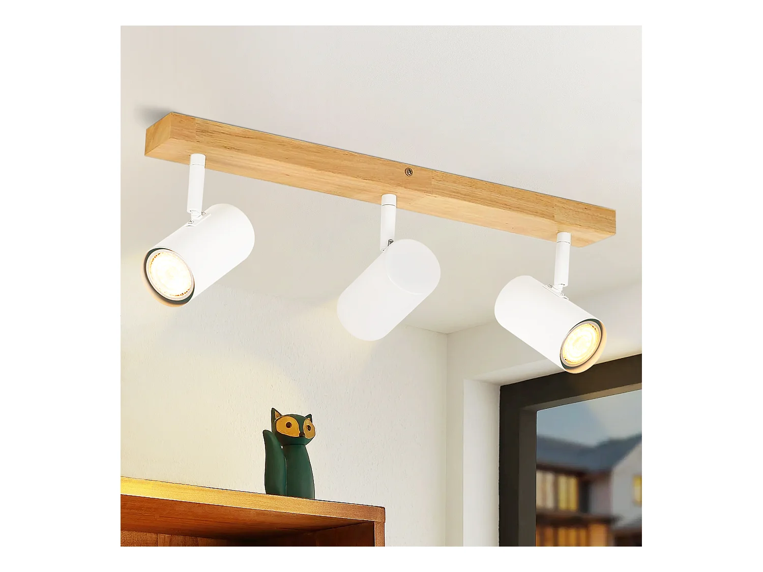 NETTLIFE 3 Spots de plafond bois vintage GU10 modernes blancs pivotants à 350° pour chambre salon bureau salle à manger cuisine