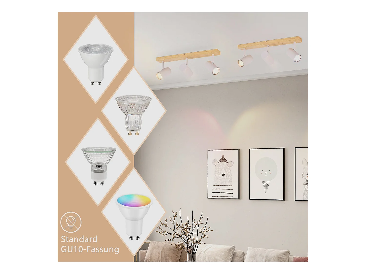 NETTLIFE 3 Spots de plafond bois vintage GU10 modernes blancs pivotants à 350° pour chambre salon bureau salle à manger cuisine