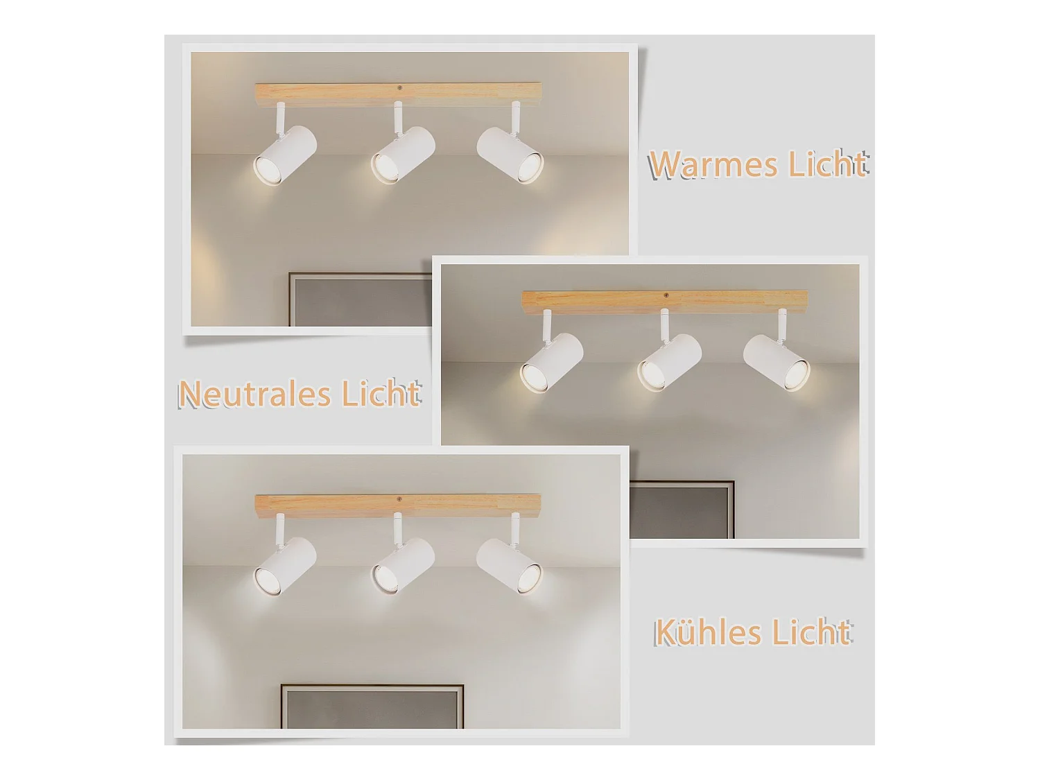 NETTLIFE 3 Spots de plafond bois vintage GU10 modernes blancs pivotants à 350° pour chambre salon bureau salle à manger cuisine